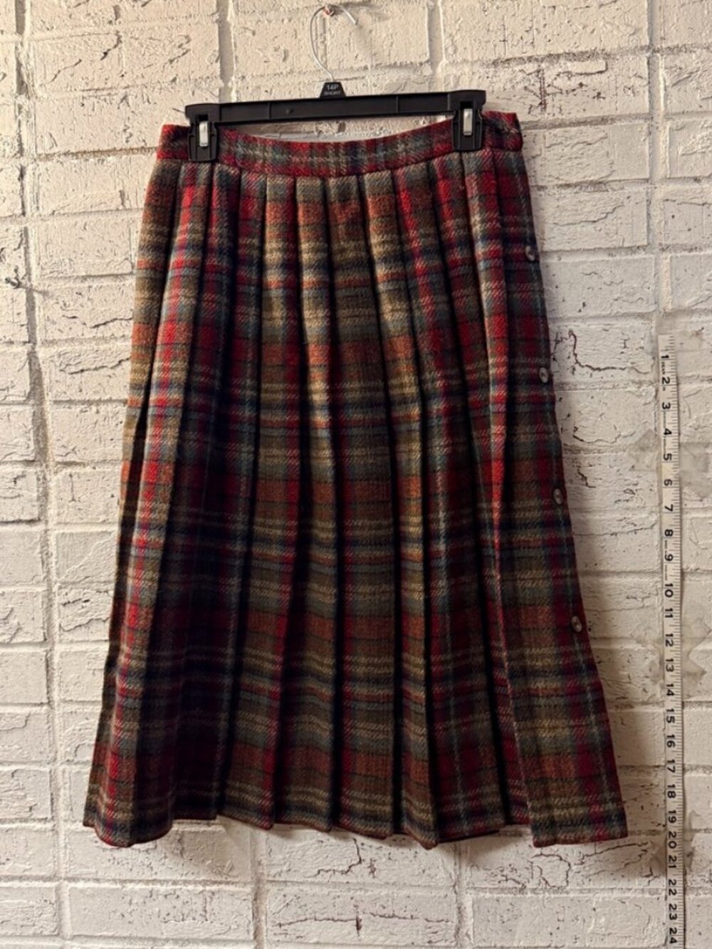 Vintage Jantzen Size 8 Wool Blend Plaid Pleated Midi Skirt Tartan Dark Academia